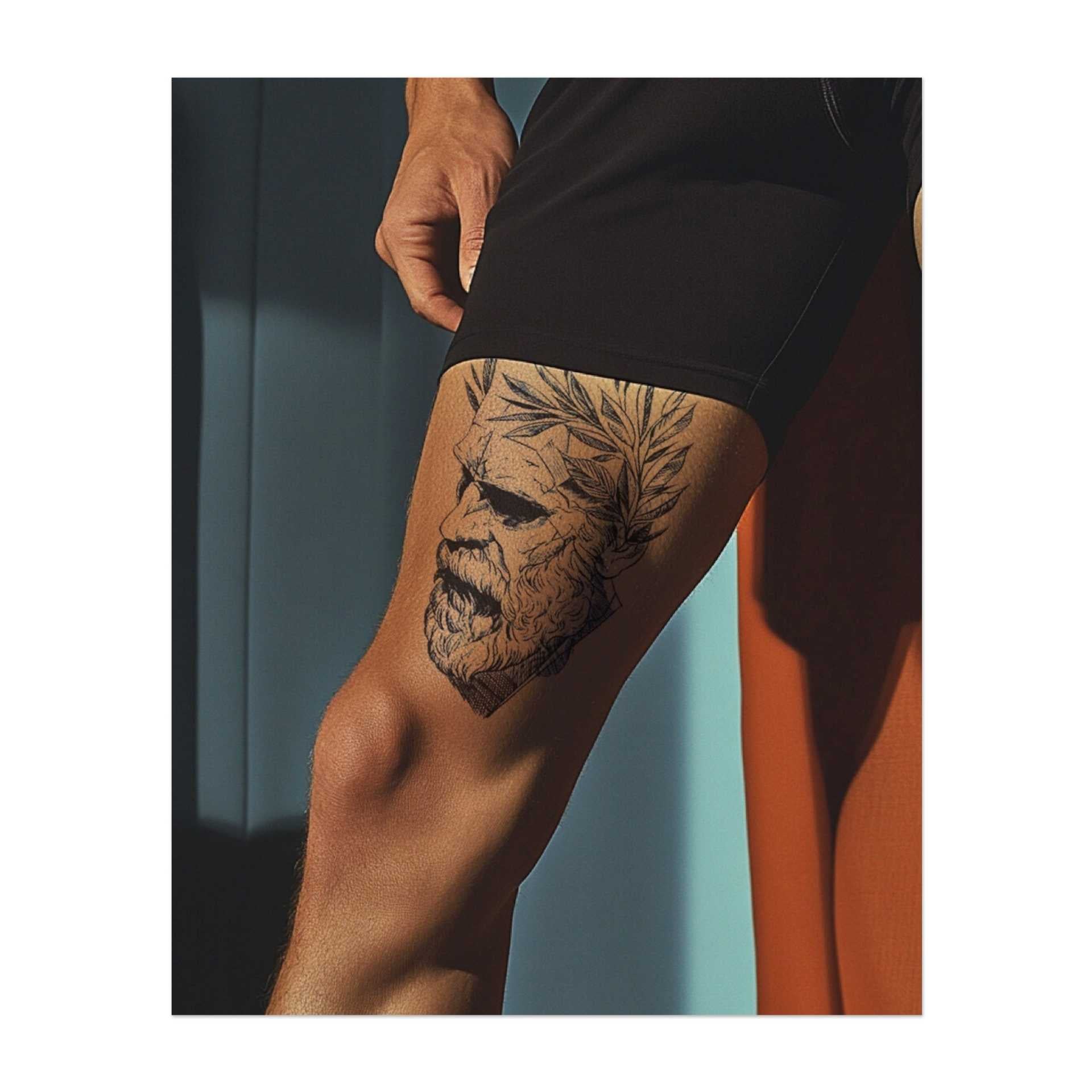 Eine bärtige Figur mit einem Lorbeerkranz, der Weisheit, Ehre und Wissen symbolisiert. Die kunstvollen Details repräsentieren Stärke des Charakters, während der Lorbeerkranz für Triumph und intellektuelle Leistung steht. Perfekt für jemanden, der tiefes Nachdenken und die Suche nach Weisheit schätzt.