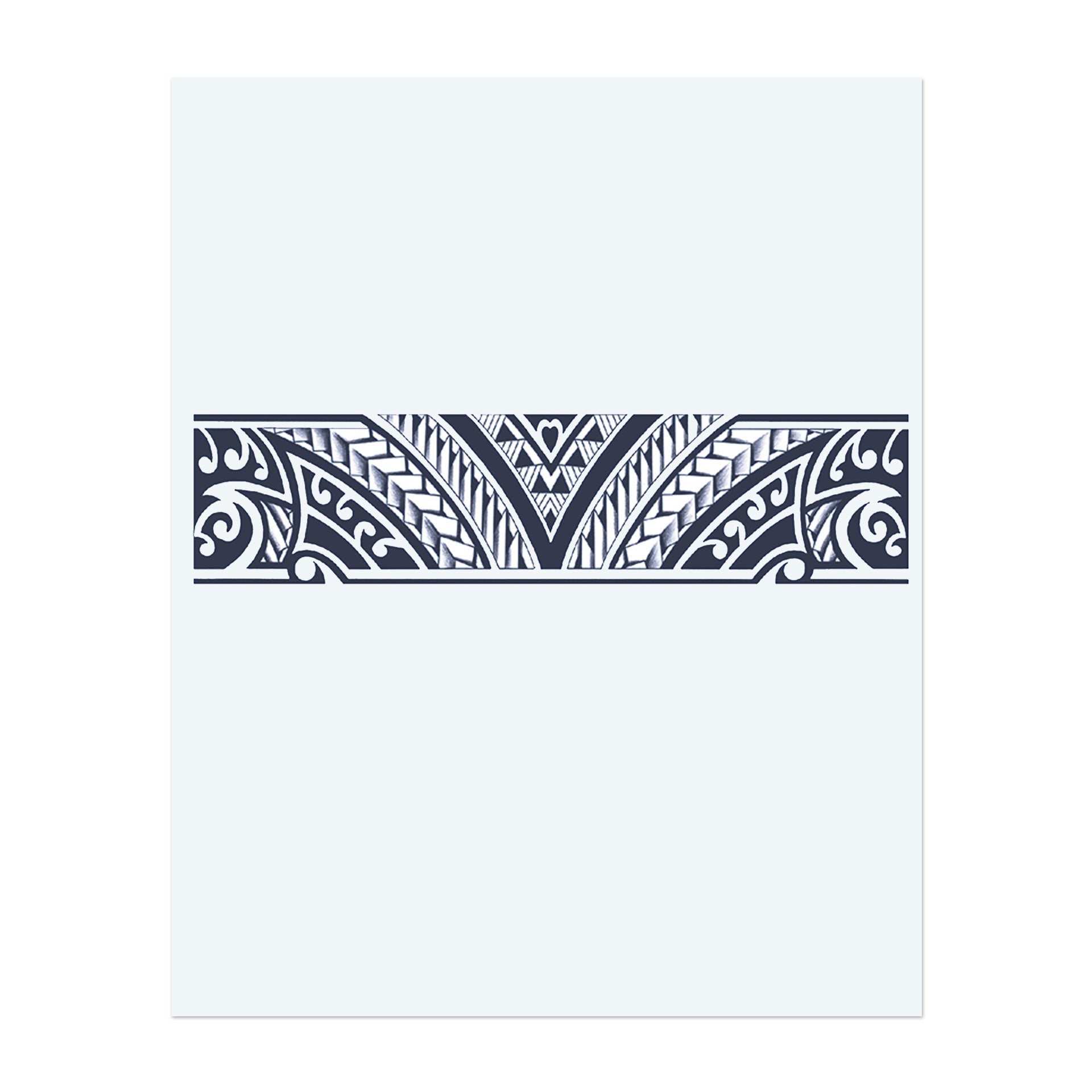Ein detailliertes Band-Design mit symmetrischen Tribal-Mustern, scharfen Linien und Kurven. Dieses Tattoo symbolisiert Stärke, Balance und Einheit und kombiniert geometrische Präzision mit fließender Bewegung.