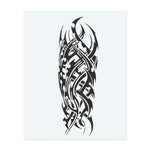 This striking tribal tattoo design combines sharp, flame-like curves and interlocking black shapes to create a fluid, abstract pattern. It awakens primordial energy and power and symbolizes resilience, instinct, and an untamed spirit in an elegant and powerful composition.