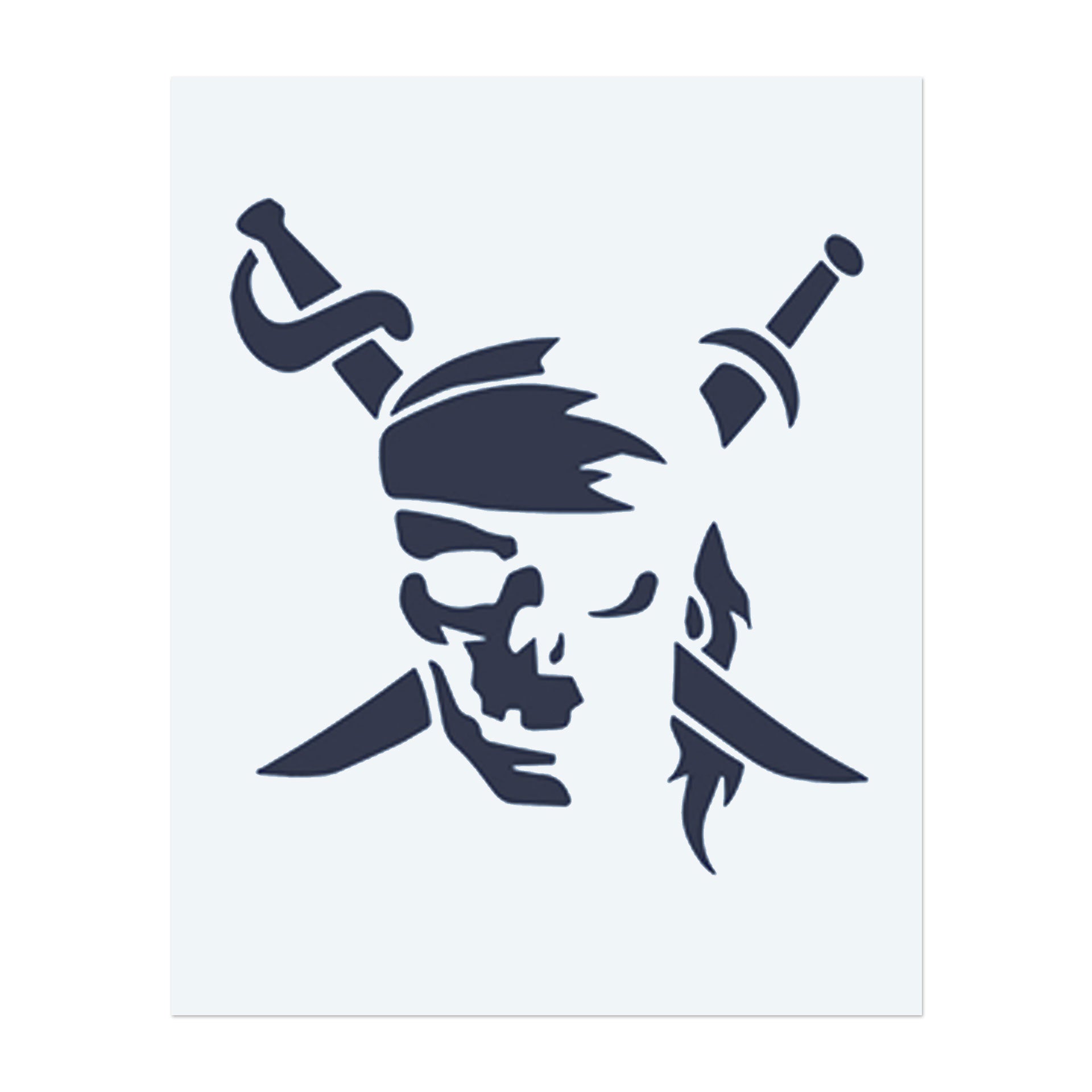 Ein Piratenschädel mit gekreuzten Schwertern dahinter, der Rebellion und Abenteuer hervorruft. Dieses Tattoo symbolisiert ein Leben in Freiheit, Kühnheit und Wagemut, ideal für diejenigen, die mit einem rebellischen Geist leben.