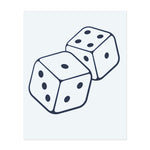 Zwei Würfel, die mitten im Wurf sind, symbolisieren Zufall, Schicksal und die unvorhersehbare Natur des Lebens. Es repräsentiert Risiko, Glück und das Abenteuer, Chancen zu ergreifen.