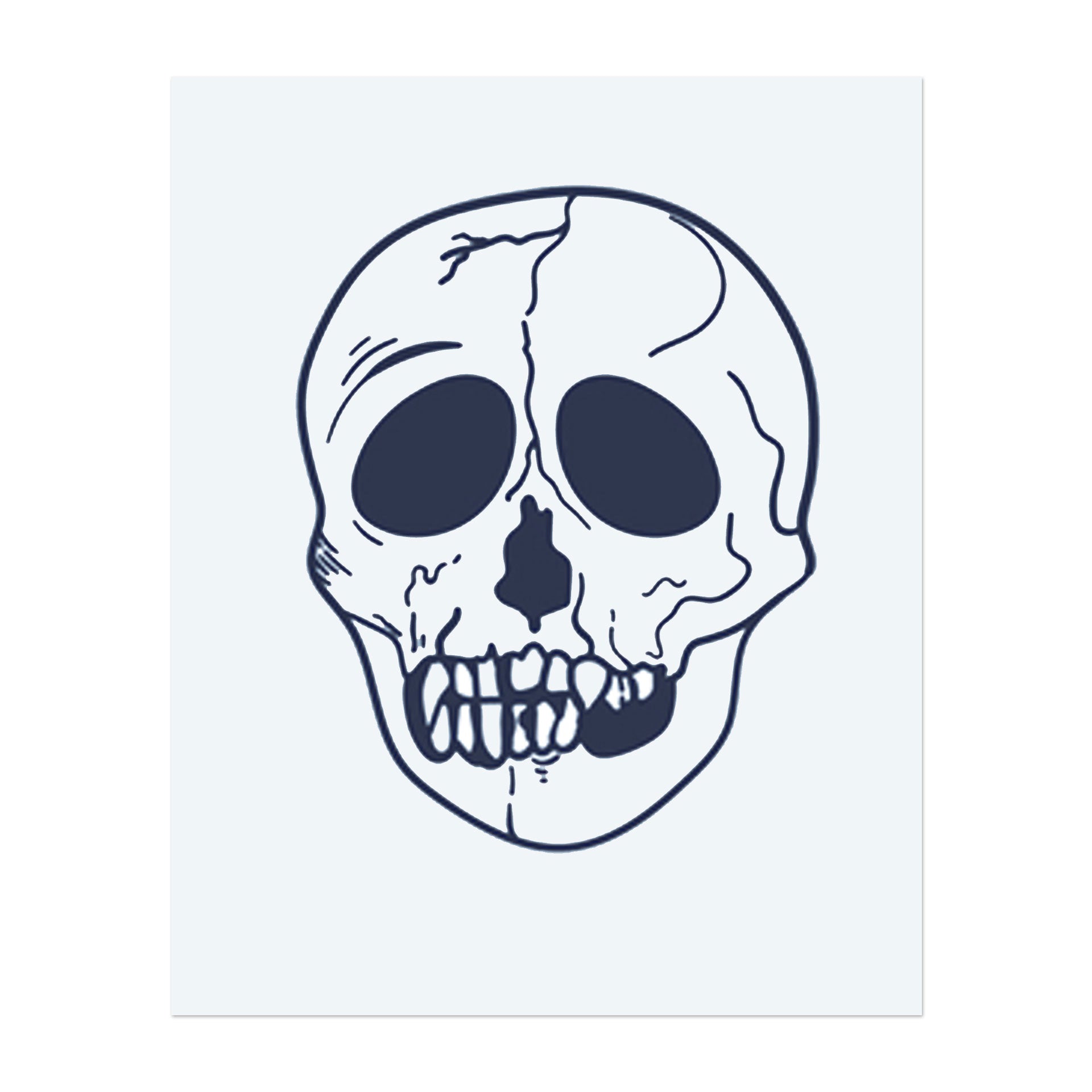 Ein klassischer Totenschädel mit grundlegenden Merkmalen. Er repräsentiert Sterblichkeit oder ein Symbol der Rebellion. Ein schlichtes und ikonisches Design.