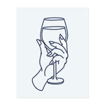 Eine Hand, die ein Weinglas hält. Es repräsentiert Feier, Eleganz oder einen Moment des Genusses. Ein einfaches, aber raffiniertes Design.