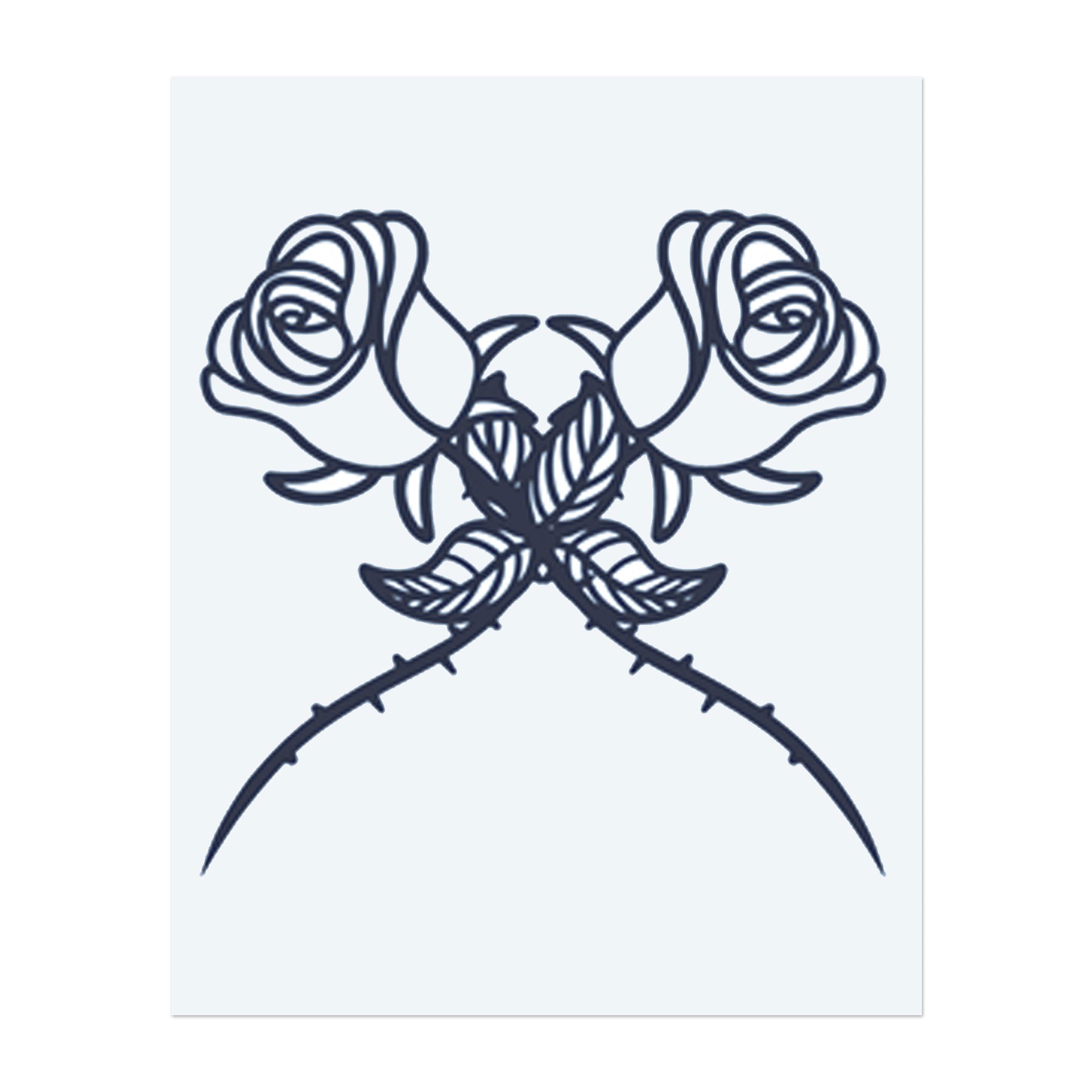 Zwei Rosen mit ineinander gewundenen Dornen. Sie symbolisieren Schönheit und Schmerz, Liebe mit Hindernissen oder ein klassisches Symbol der Romantik mit einer dunklen Wendung.