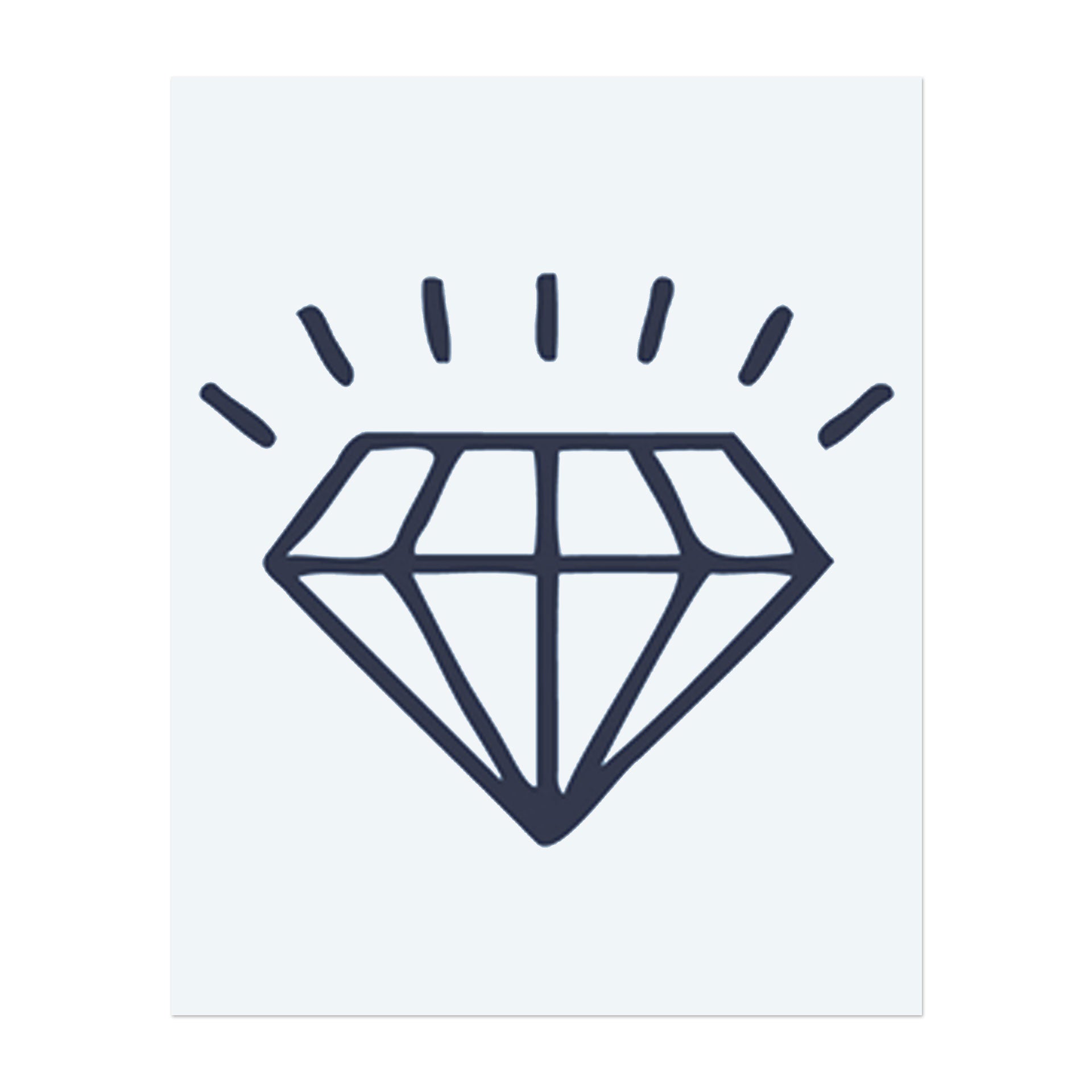 Ein einfacher Diamant mit strahlenden Linien darüber. Er repräsentiert Brillanz, Wert oder ein Symbol der Klarheit.