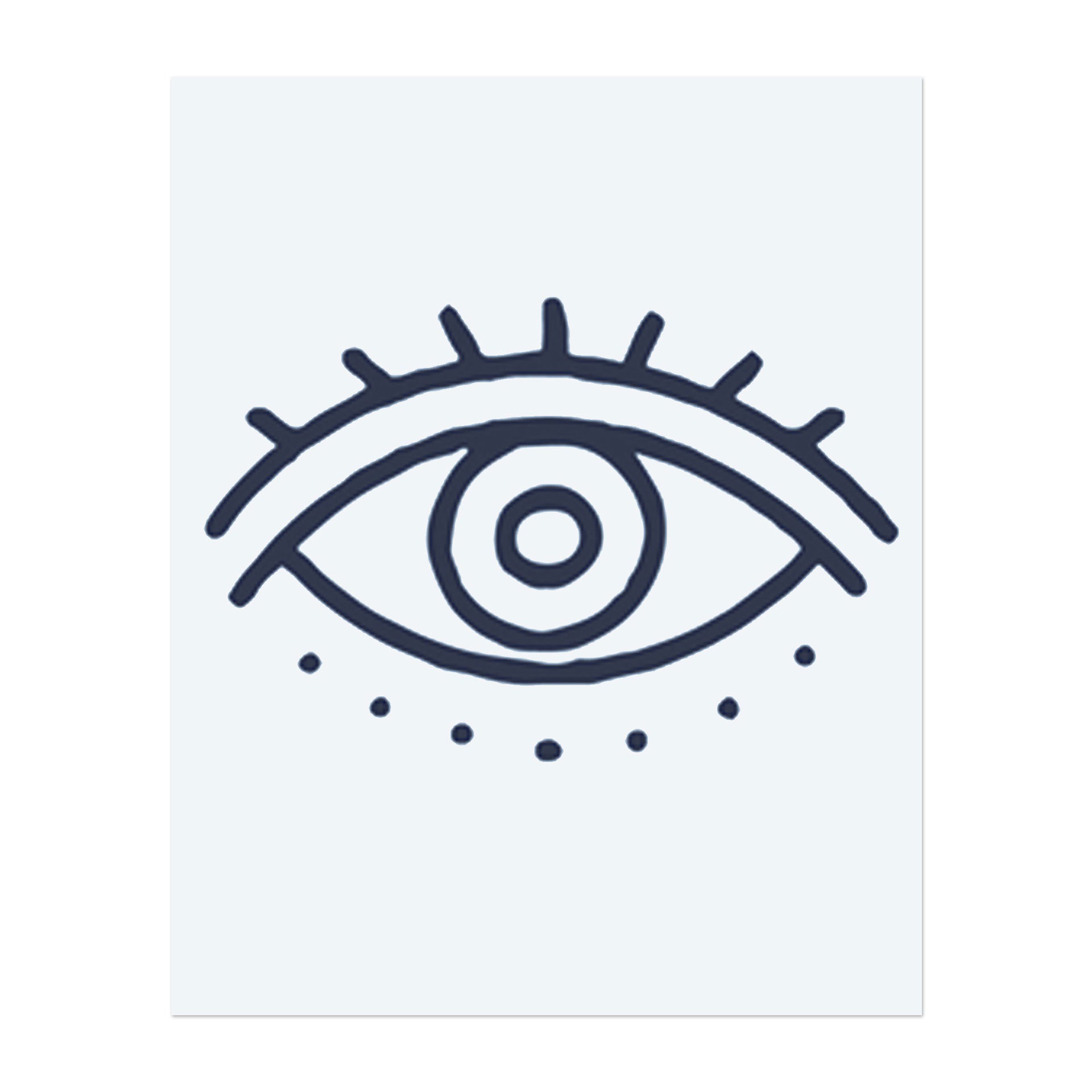 Ein stilisiertes Auge mit Wimpern und Punkten darunter. Es repräsentiert Wahrnehmung, Bewusstsein oder Intuition.