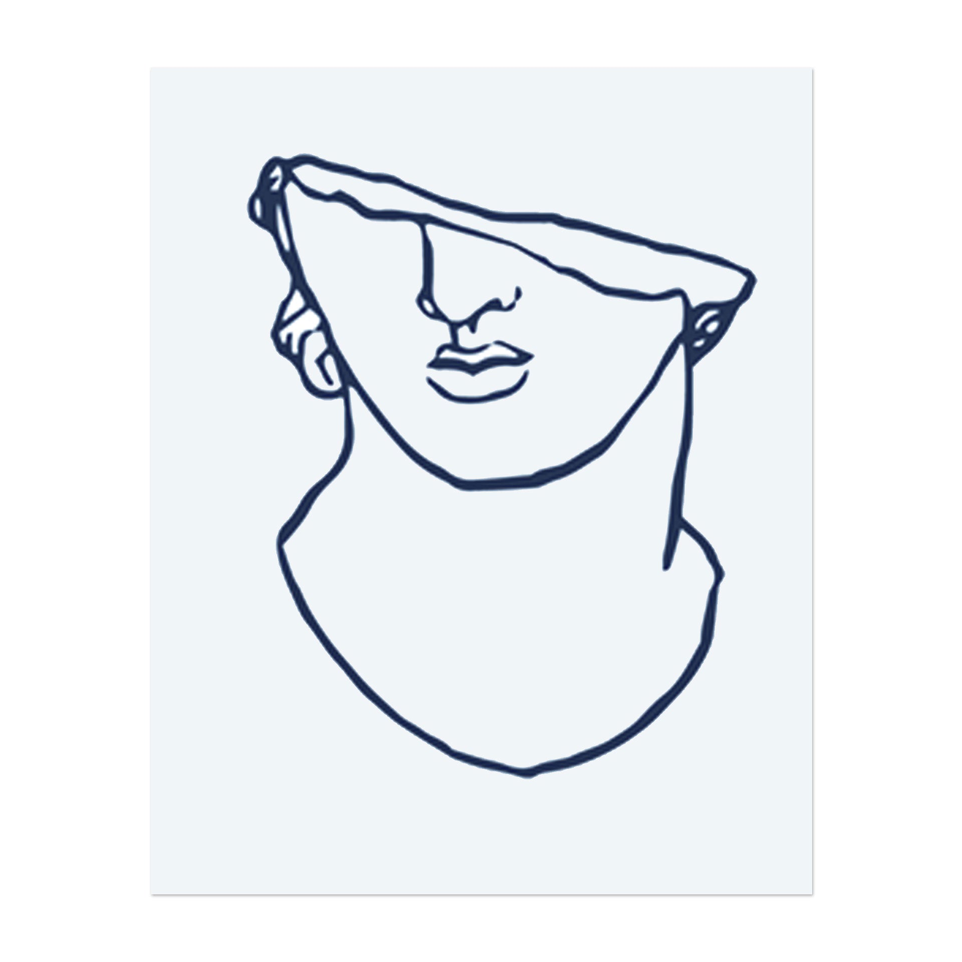 Ein zerbrochener, klassischer Büstenkopf. Er symbolisiert den Verlauf der Zeit, die Schönheit der Unvollkommenheit oder eine Verbindung zur antiken Kunst.