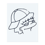 Lisa Simpson mit einer Kappe, im einfachen Linienstil. Es repräsentiert Kindheitserinnerungen, Popkultur oder eine spezifische Charakterreferenz.