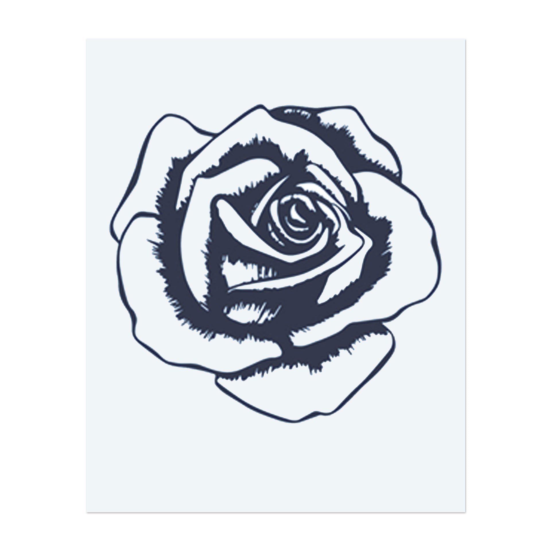 Eine klassische Rose, im einfachen, umrissenen Stil dargestellt. Sie symbolisiert Liebe, Schönheit oder ein zeitloses Symbol der Romantik.