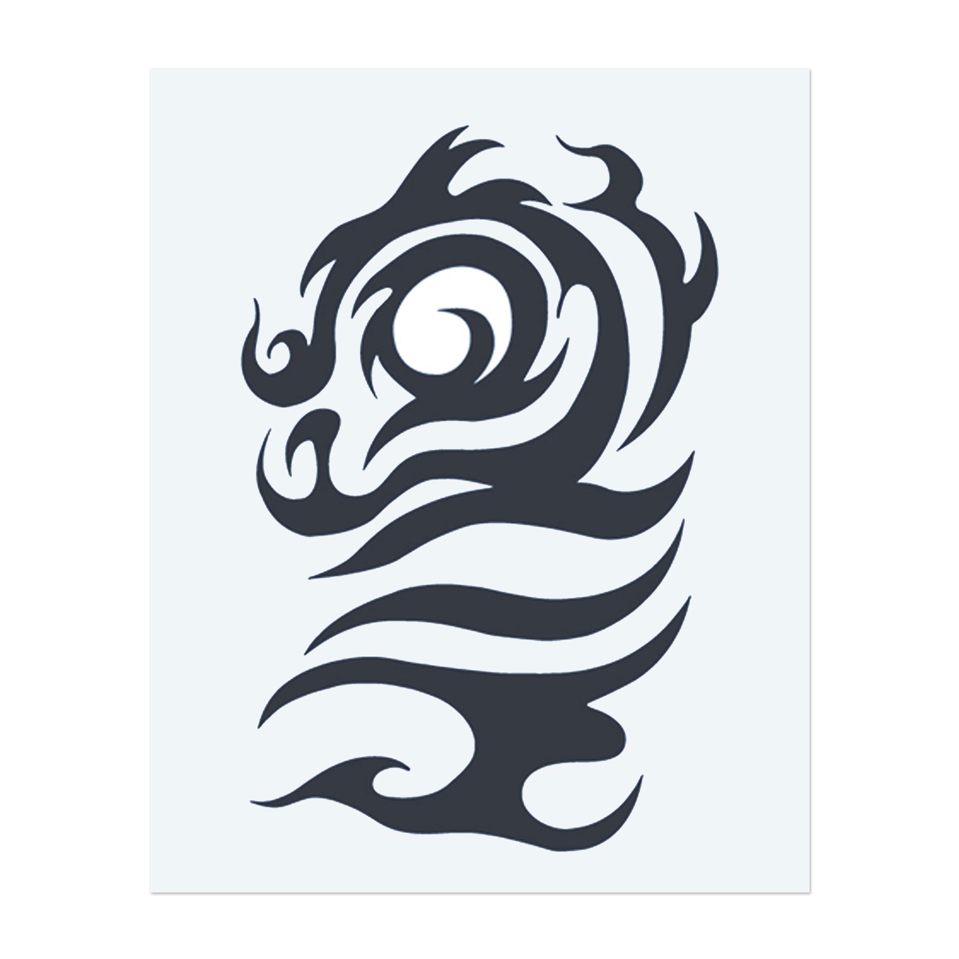 Ein Drache, der aus fließenden Wellen besteht, sich windet und im Tribal-Stil verläuft. Das Design fängt die Kraft des Wassers und das Geheimnis des Drachen in einem schönen Tattoo ein. Perfekt für jemanden, der mythologische Kreaturen und geschwungene, fließende Formen liebt!