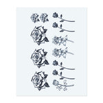 Ein Bündel schöner Rosen-Tattoos in verschiedenen Blühstadien, jedes mit zarten, fließenden Blättern und Blütenblättern. Dieses Design symbolisiert Liebe, Schönheit und Wachstum und ist perfekt für jemanden, der sowohl Eleganz als auch die Symbolik von Natur' zeitloser Schönheit schätzt.