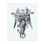 A graceful angel with laurel wreaths hovers above a celestial sphere, symbolizing peace, protection, and divine guidance in a classic blackwork style.</span></p>