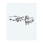 Two hands reach out—one holding a cigarette, the other a lit lighter—embodying a modern interpretation of a classic artistic gesture. Clean lines and bold simplicity give this design an elegant, cutting-edge look.</span></p>