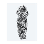 Two revolvers crown this intense tattoo, surrounded by roses, dice, cards, and sensual figures. Combining themes of danger, beauty, and destiny, the design captures the essence of a high-stakes life and the seductive allure of chance and power.