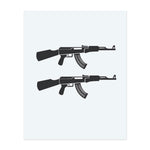 The sleek, minimalist silhouette of two assault rifles in pure black. This temporary tattoo makes a bold and controversial statement, emphasizing raw power and powerful imagery with a clear graphic effect.