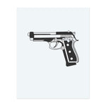 A striking, minimalist representation of a semi-automatic pistol, this design captures the mechanical precision and powerful symbolism of a firearm. Its clean lines and strong contrast give it a strong, iconic presence.</span></p>