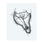 This sketchy drawing features a broken light bulb, symbolizing broken thoughts or a loss of inspiration. Chaotic lines and jagged edges create a raw, expressive look with deep emotional undertones.