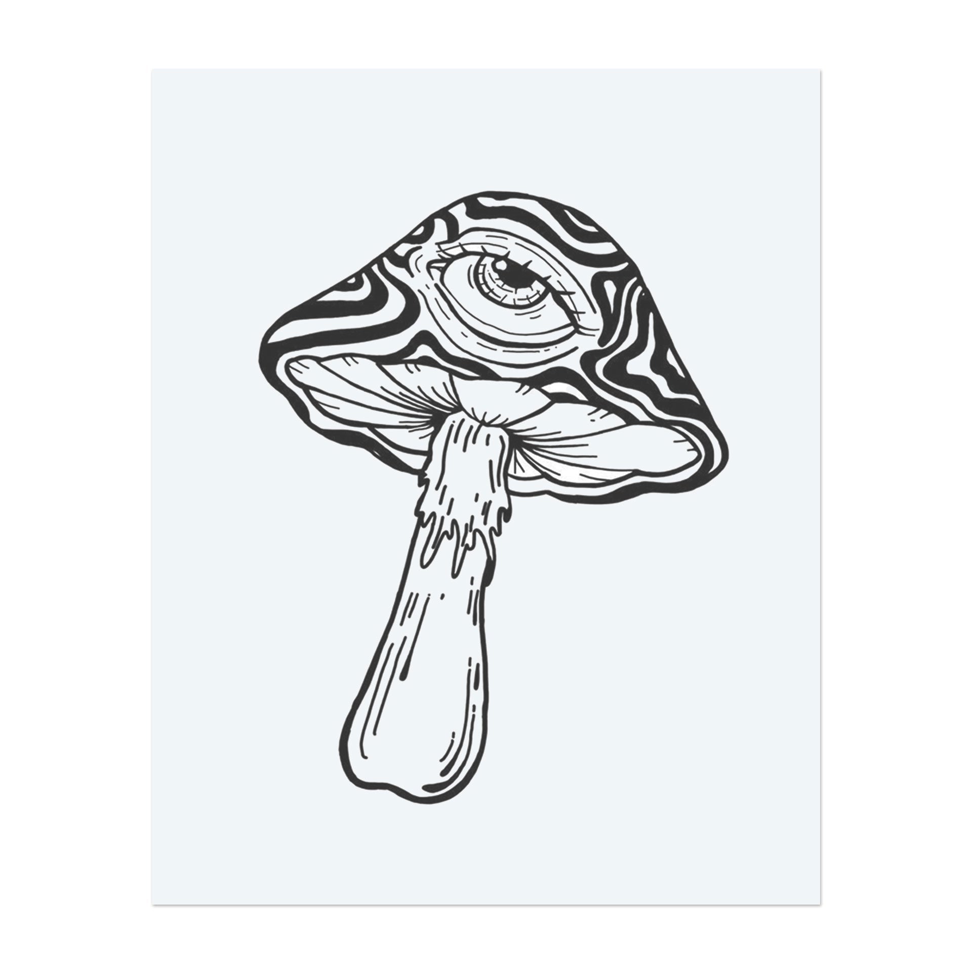 A surreal mushroom sprouts, an all-seeing eye embedded in its wavy-patterned cap. This temporary tattoo combines psychedelic vibes with a touch of mysticism, arousing curiosity and symbolizing heightened awareness and altered perception.</span></p>