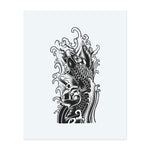 A dynamic koi fish leaps through swirling waves in this bold, traditional design. The detailed scales and flowing movements symbolize strength, endurance, and transformation. They recall timeless oriental art and personal growth.