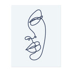 Ein Gesicht, das in einer einzigen, kontinuierlichen Linie dargestellt ist. Es repräsentiert Einfachheit, Minimalismus und künstlerischen Ausdruck. Ein modernes und elegantes Design.