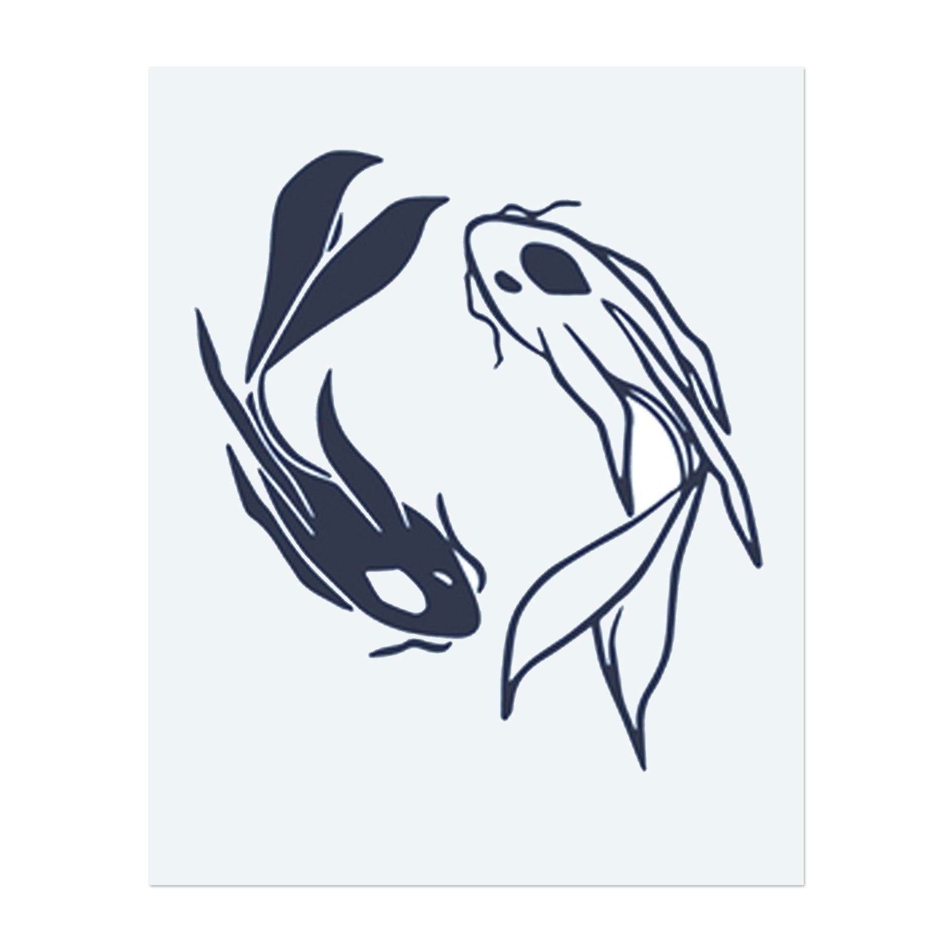 Zwei Fische, die in entgegengesetzte Richtungen schwimmen. Sie symbolisieren Balance, Harmonie oder das Konzept von Yin und Yang.